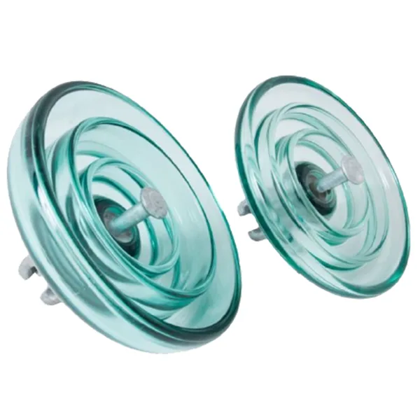 Two toughened glass suspension insulator discs
