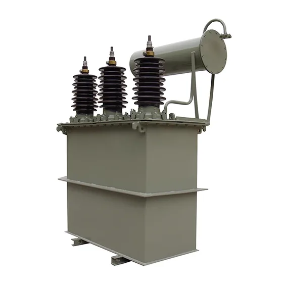 Oil-immersed distribution transformer with conservator tank and HV bushings